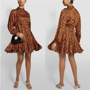 Rhode Dresses Brown Black Leopard Print Long Sleeve Caroline Mini Dress XS